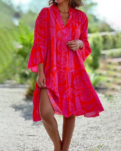 Kleid mit Ärmeln und geometrischem Boho-Print