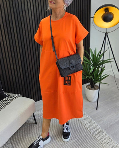 Kleid Kurzarm Lässig Gerade Tasche