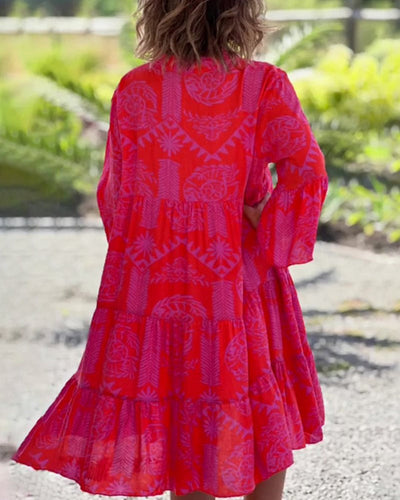 Kleid mit Ärmeln und geometrischem Boho-Print