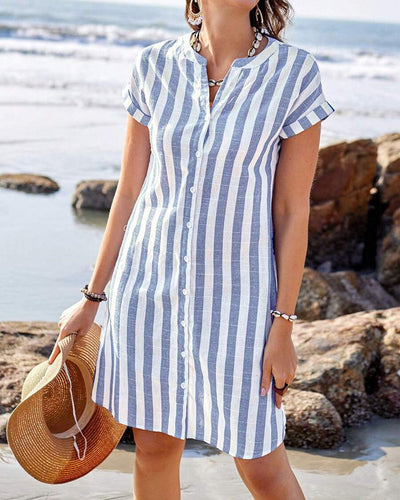 Gestreiftes Baumwoll- und Leinenkleid Mit