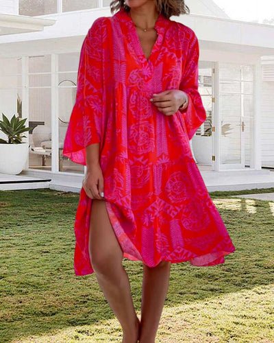 Kleid mit Ärmeln und geometrischem Boho-Print
