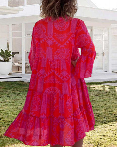 Kleid mit Ärmeln und geometrischem Boho-Print