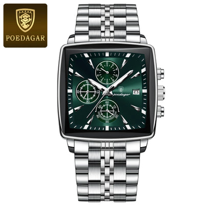 POEDAGAR Luxus-Quadrat-Sport-Herren-Armbanduhr