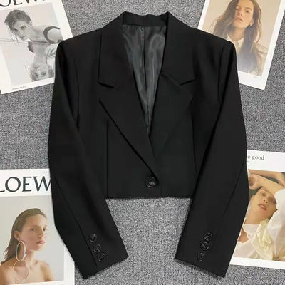 Schwarze Cropped Blazer Frau Trend Kragen