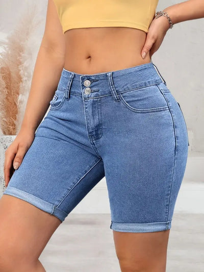Blaue elastische zweireihige Fashion-Shorts
