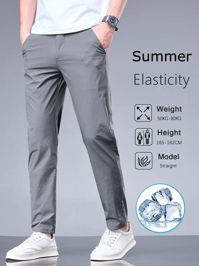 Sommer Business Ice Silk Hosen Gerade Elastische