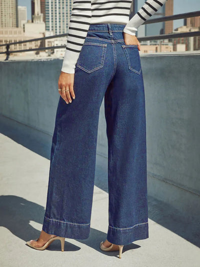 Klassische blaue High-Rise-Jeans mit weitem Bein für Damen