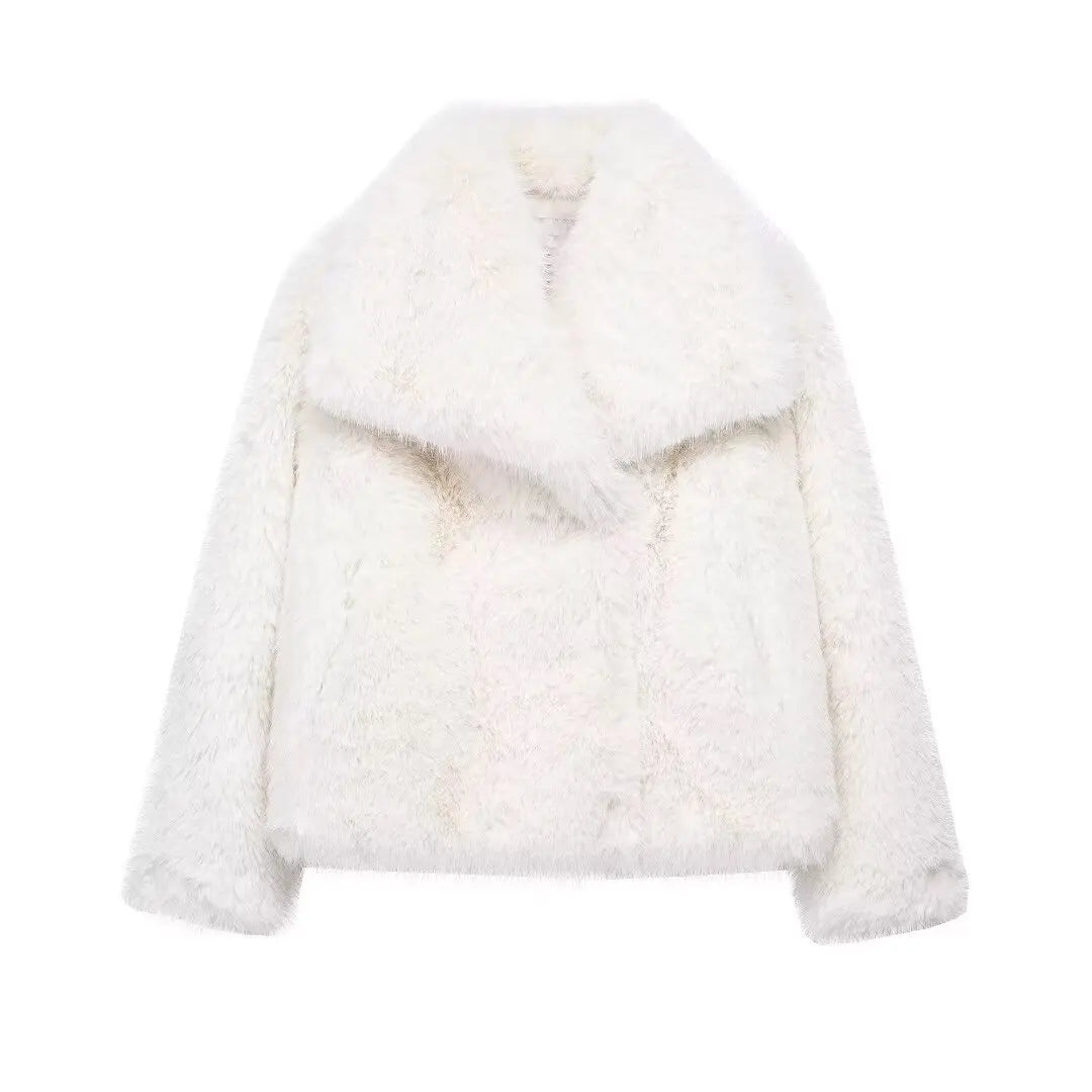 TRAFZA Damenmode, kurze Kunstpelzjacke