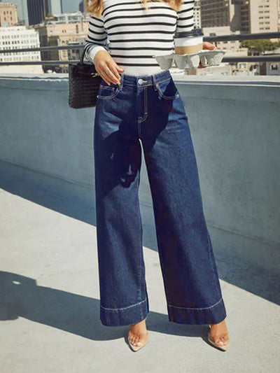 Klassische blaue High-Rise-Jeans mit weitem Bein für Damen