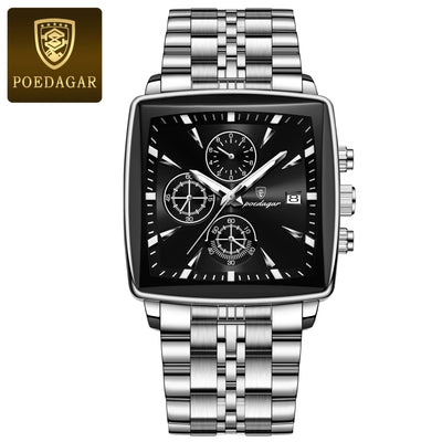 POEDAGAR Luxus-Quadrat-Sport-Herren-Armbanduhr