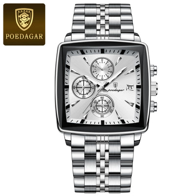 POEDAGAR Luxus-Quadrat-Sport-Herren-Armbanduhr