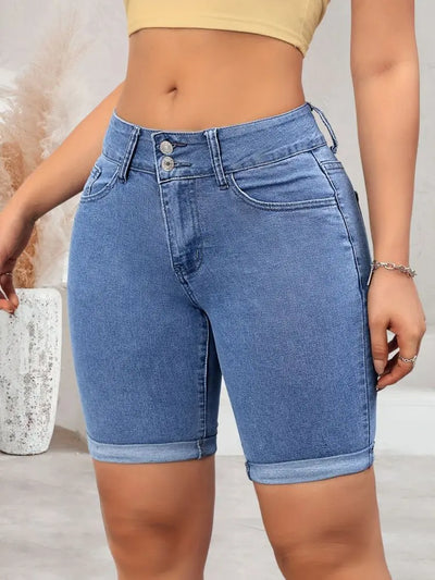 Blaue elastische zweireihige Fashion-Shorts