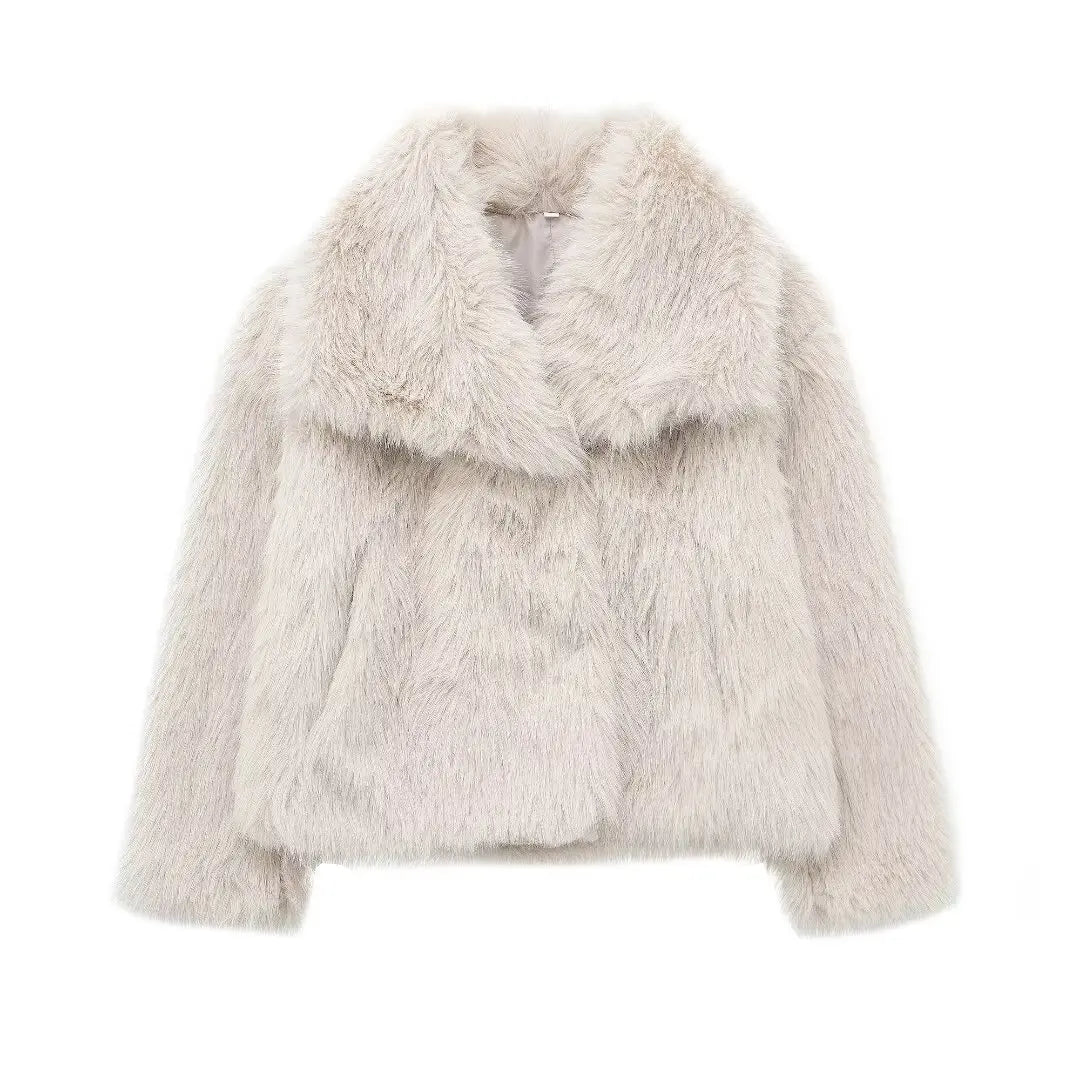 TRAFZA Damenmode, kurze Kunstpelzjacke