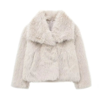 TRAFZA Damenmode, kurze Kunstpelzjacke