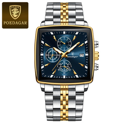 POEDAGAR Luxus-Quadrat-Sport-Herren-Armbanduhr