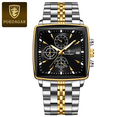 POEDAGAR Luxus-Quadrat-Sport-Herren-Armbanduhr