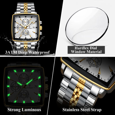 POEDAGAR Luxus-Quadrat-Sport-Herren-Armbanduhr