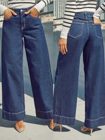 Klassische blaue High-Rise-Jeans mit weitem Bein für Damen