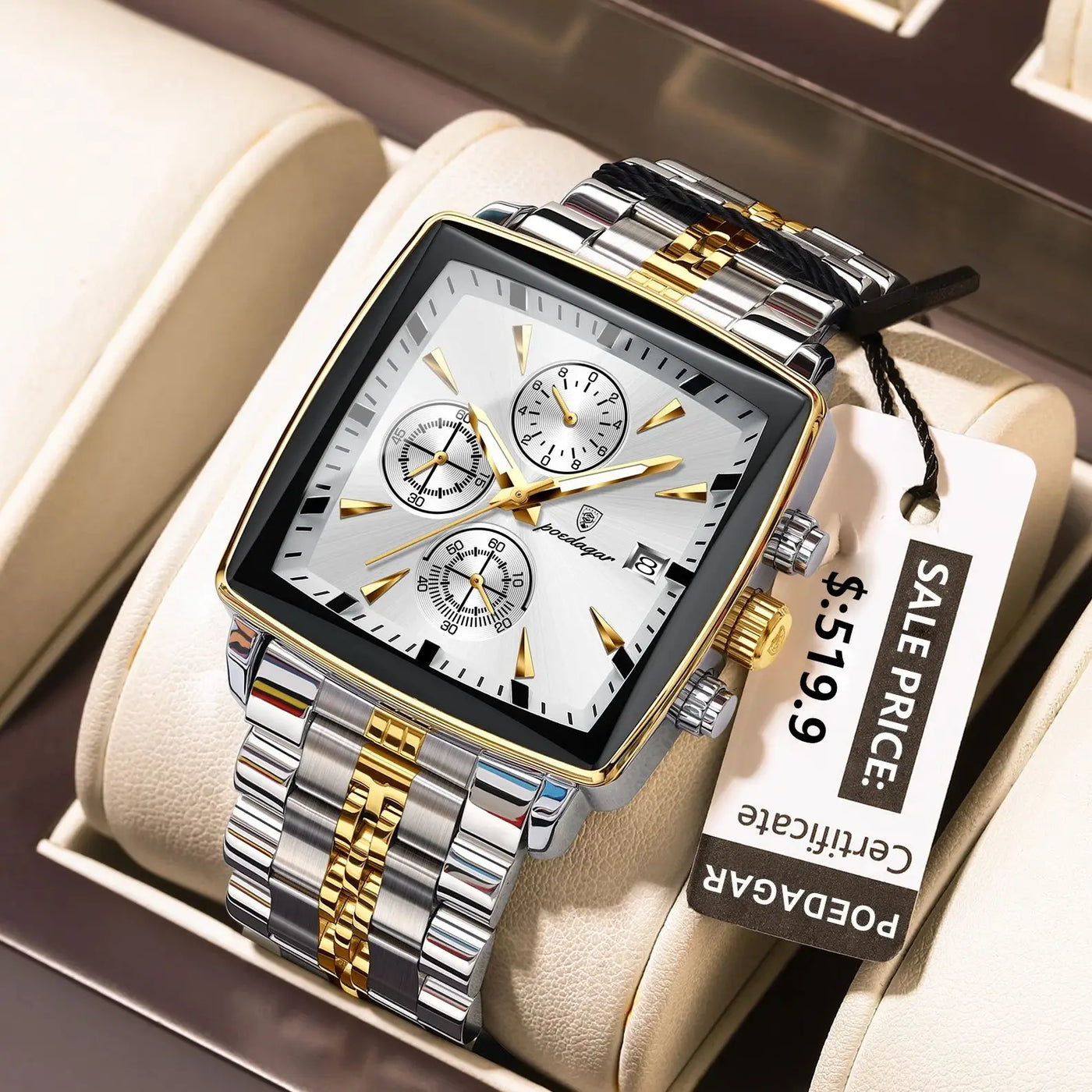 POEDAGAR Luxus-Quadrat-Sport-Herren-Armbanduhr