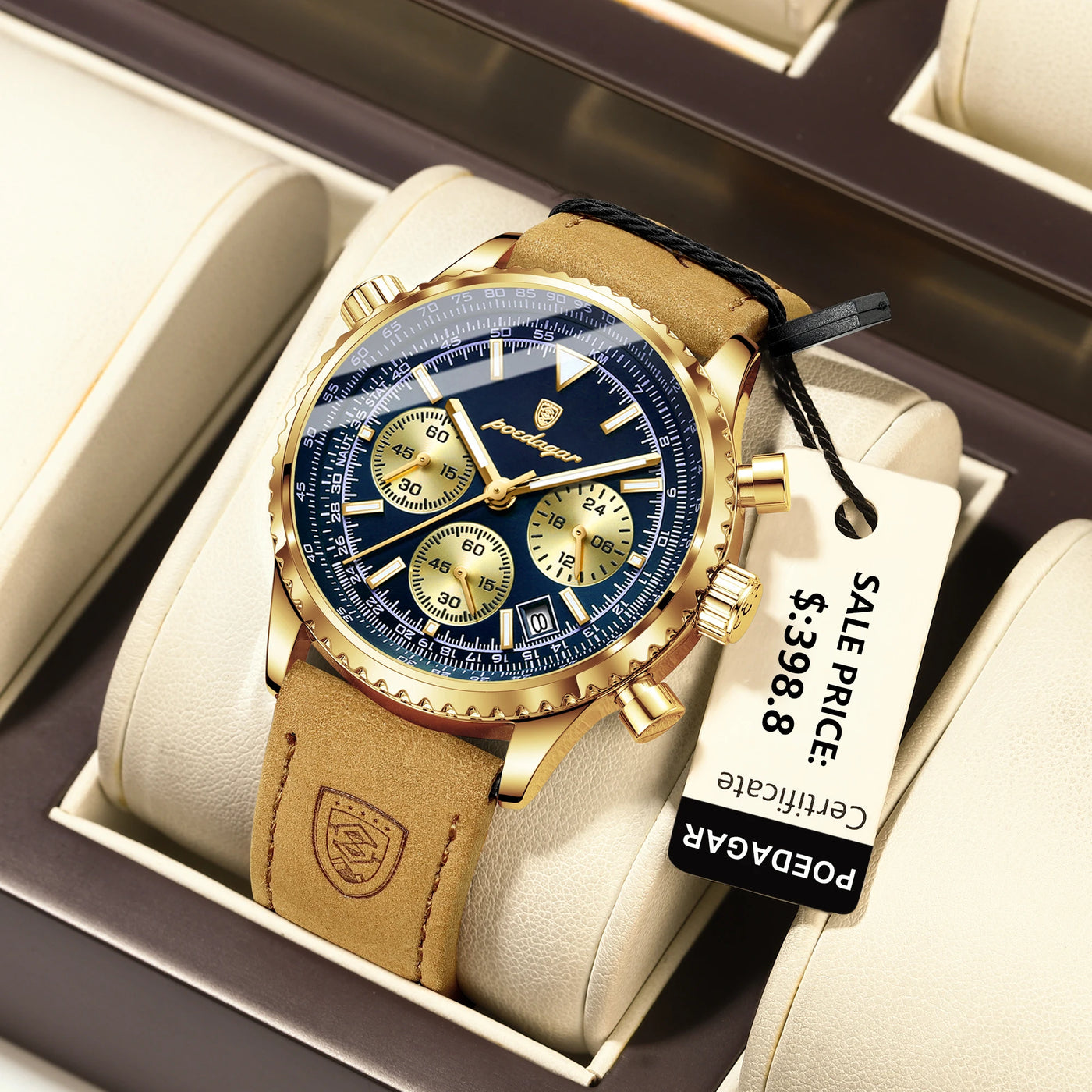 POEDAGAR Luxus Herrenuhr Quarz Wasserdicht
