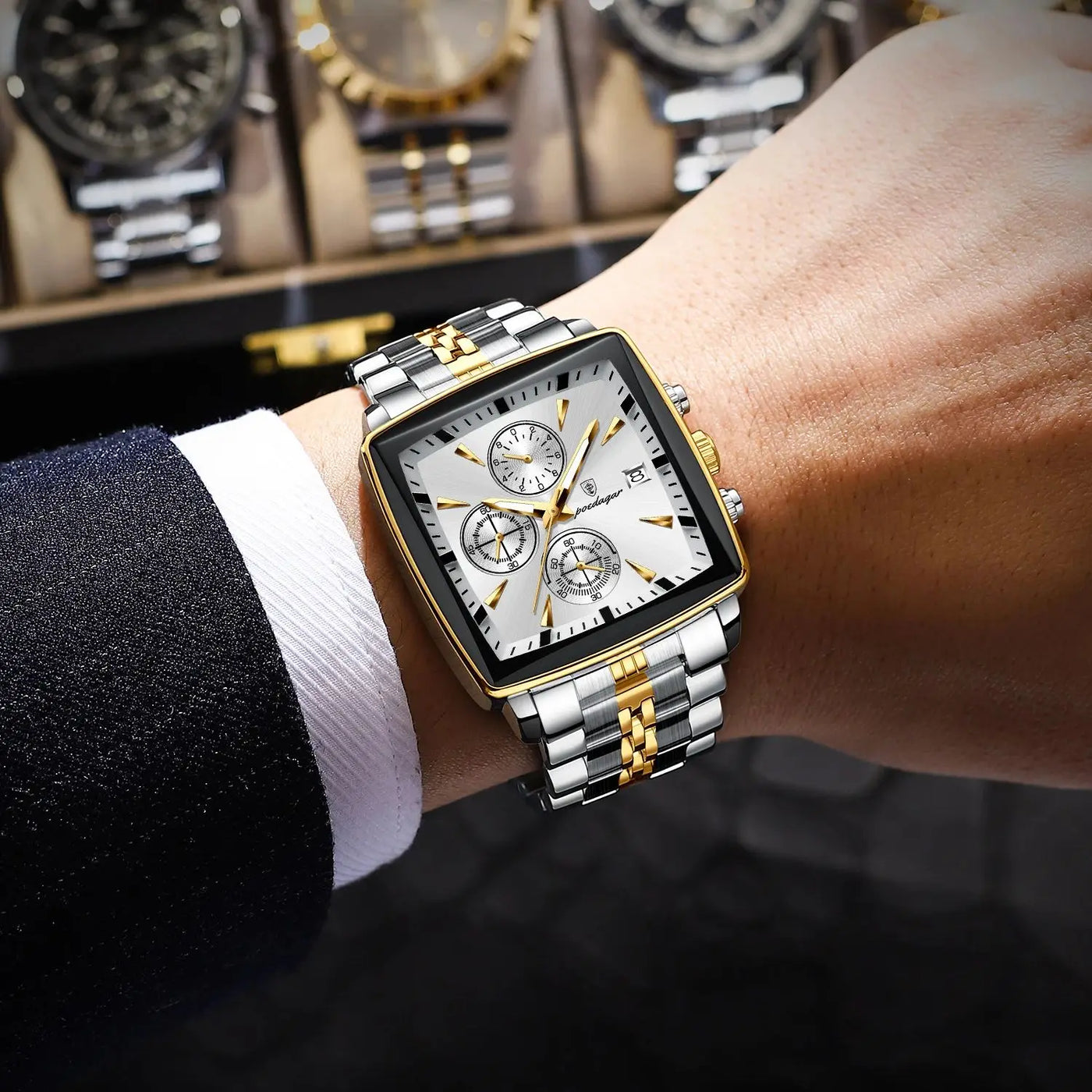 POEDAGAR Luxus-Quadrat-Sport-Herren-Armbanduhr