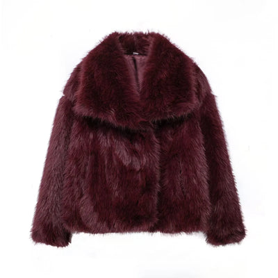 TRAFZA Damenmode, kurze Kunstpelzjacke