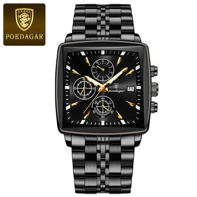 POEDAGAR Luxus-Quadrat-Sport-Herren-Armbanduhr