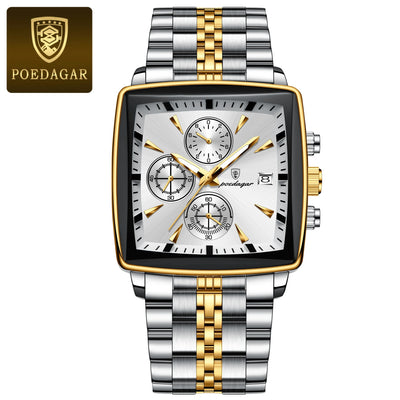POEDAGAR Luxus-Quadrat-Sport-Herren-Armbanduhr