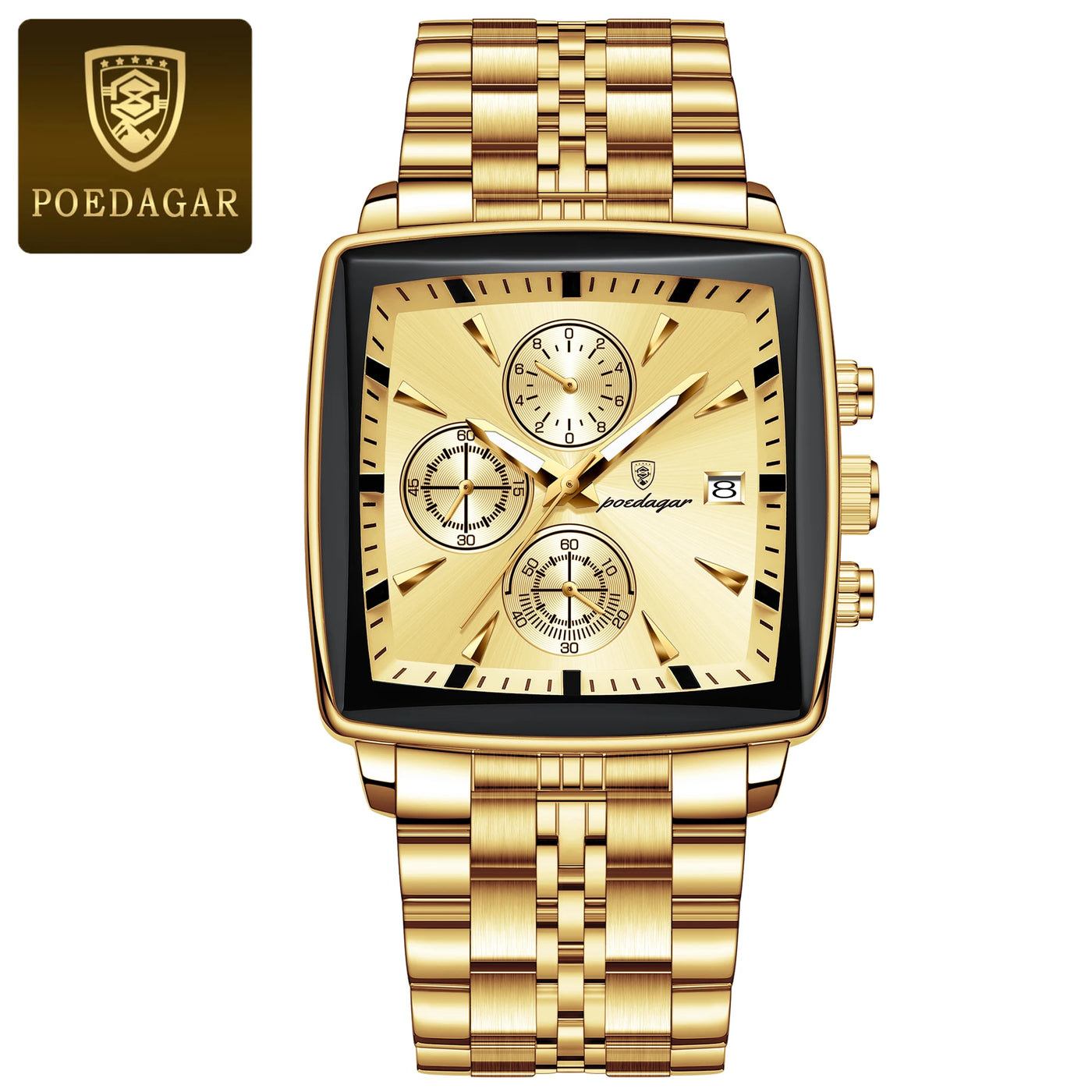 POEDAGAR Luxus-Quadrat-Sport-Herren-Armbanduhr
