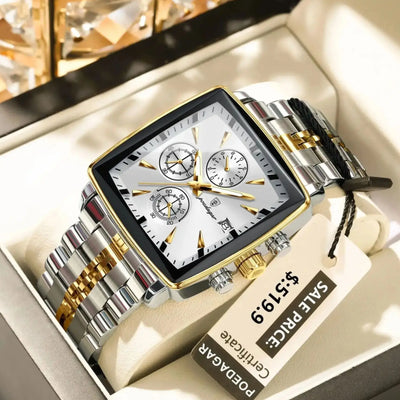 POEDAGAR Luxus-Quadrat-Sport-Herren-Armbanduhr