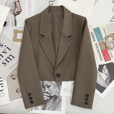 Schwarze Cropped Blazer Frau Trend Kragen