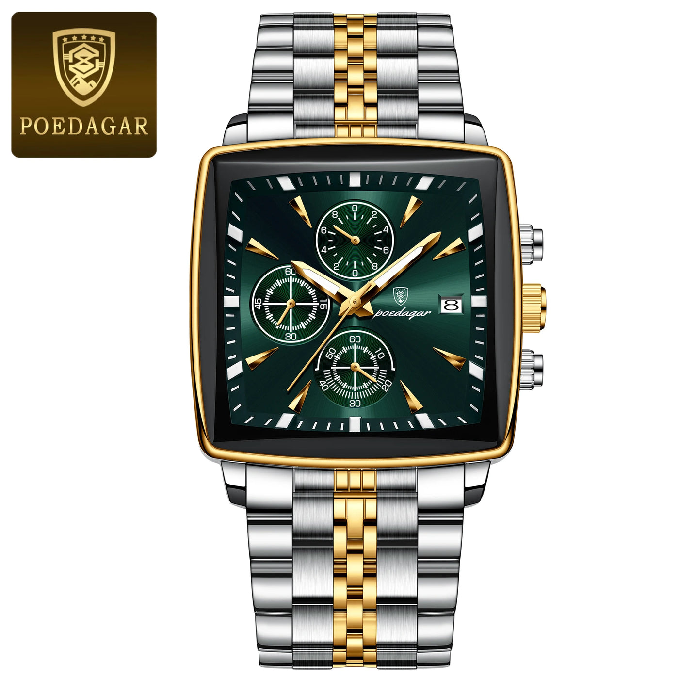 POEDAGAR Luxus-Quadrat-Sport-Herren-Armbanduhr