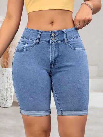 Blaue elastische zweireihige Fashion-Shorts