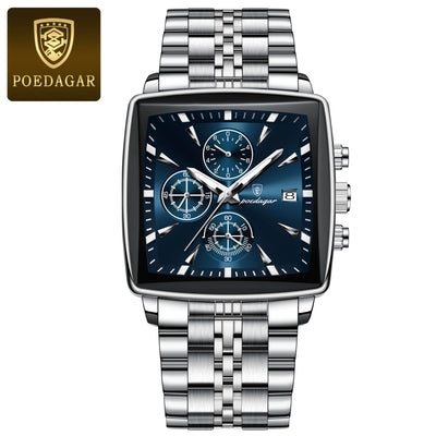 POEDAGAR Luxus-Quadrat-Sport-Herren-Armbanduhr