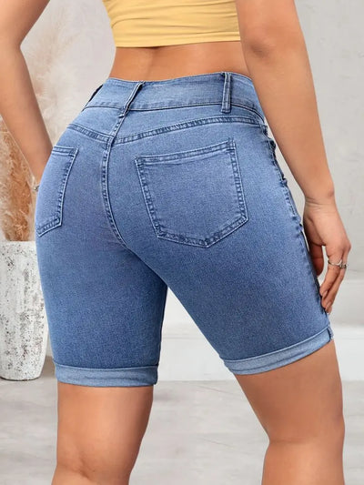 Blaue elastische zweireihige Fashion-Shorts